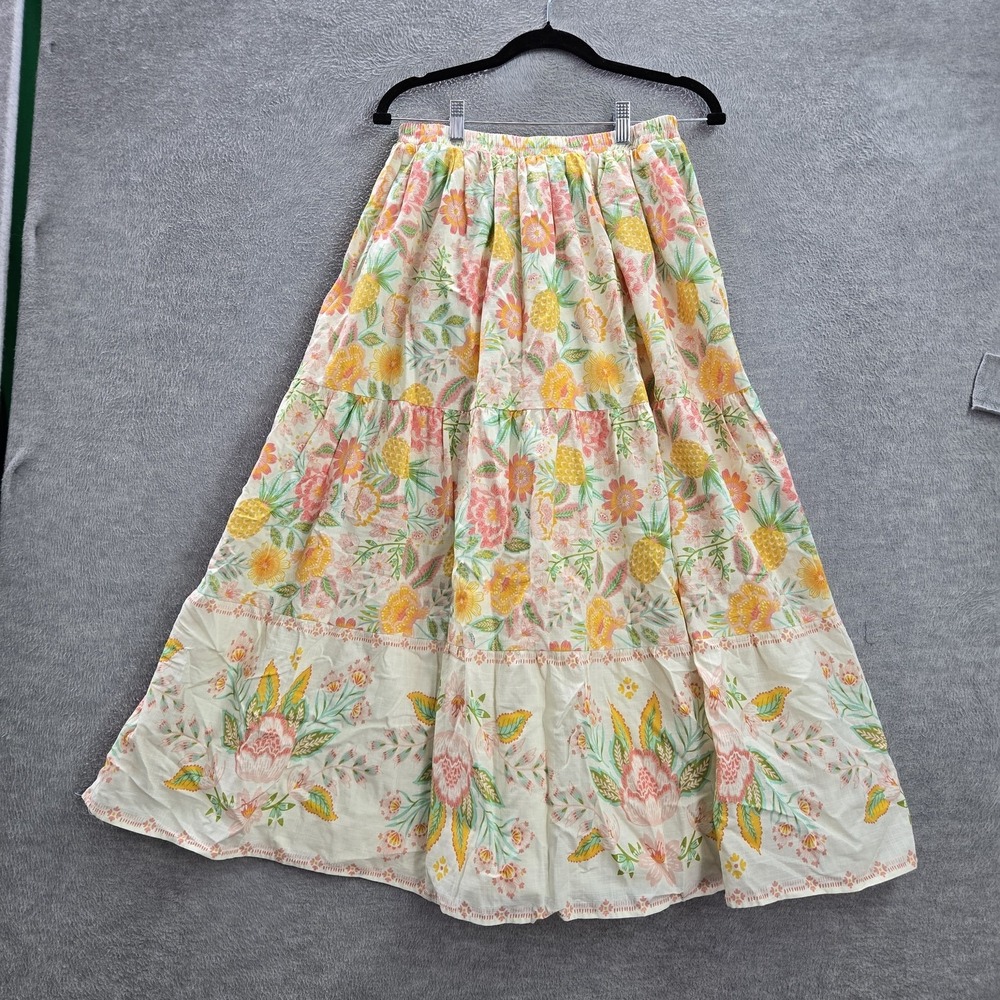Rachel Zoe Women Skirt 10 Cream Maxi Floral Bohemian Cotton Polyester‎